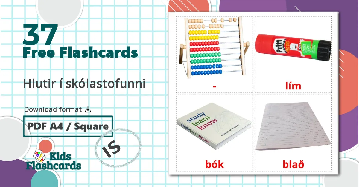 37 Hlutir í skólastofunni flashcards