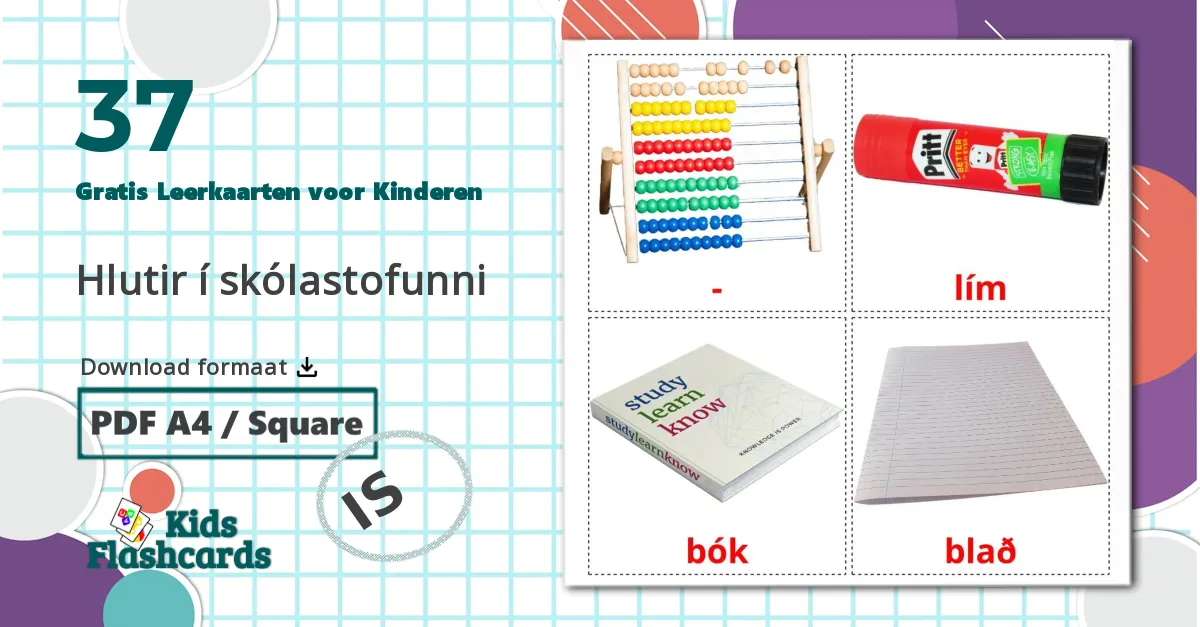 37 Hlutir í skólastofunni Leerkaarten voor kinderen