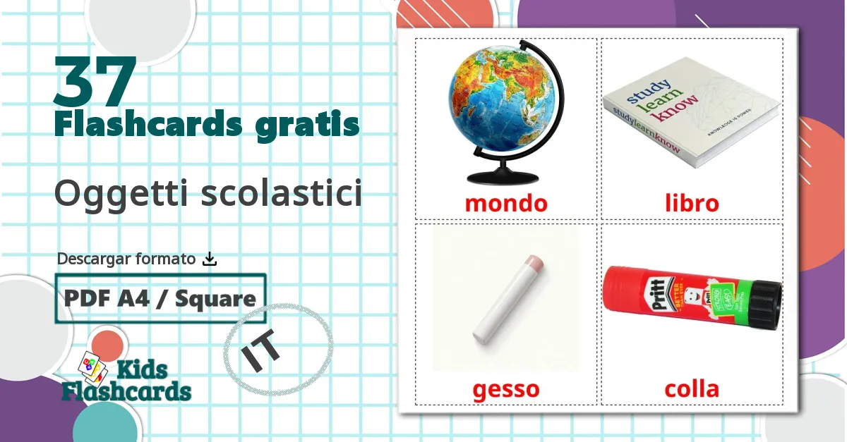 37 tarjetas didacticas de Oggetti scolastici