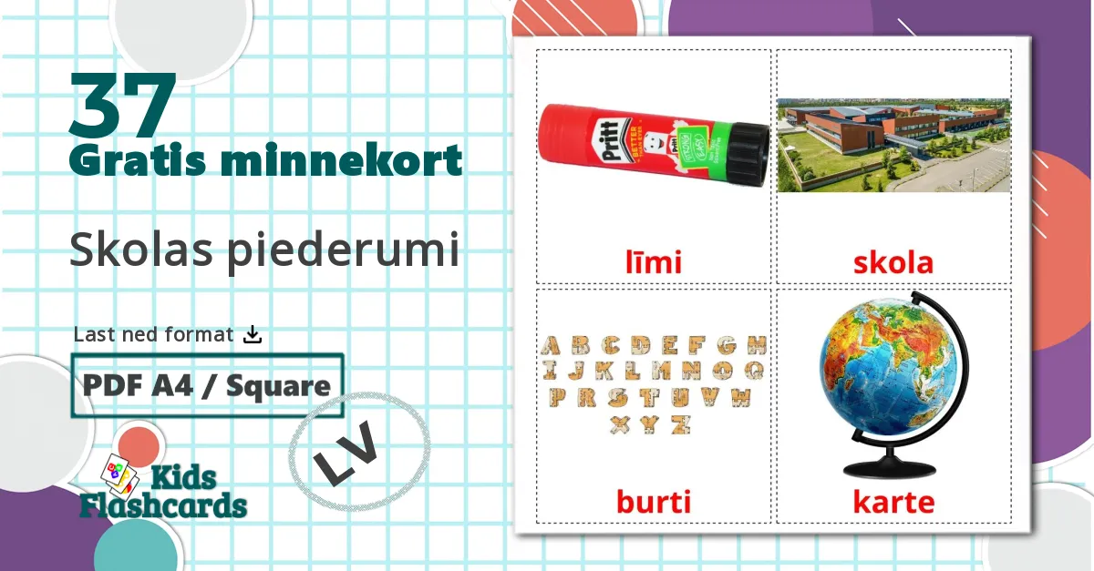 37 Skolas piederumi bildekort