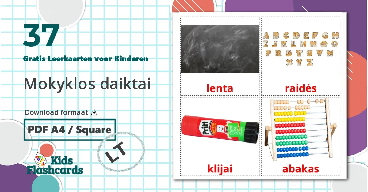 37 Klasobjecten Leerkaarten voor kinderen