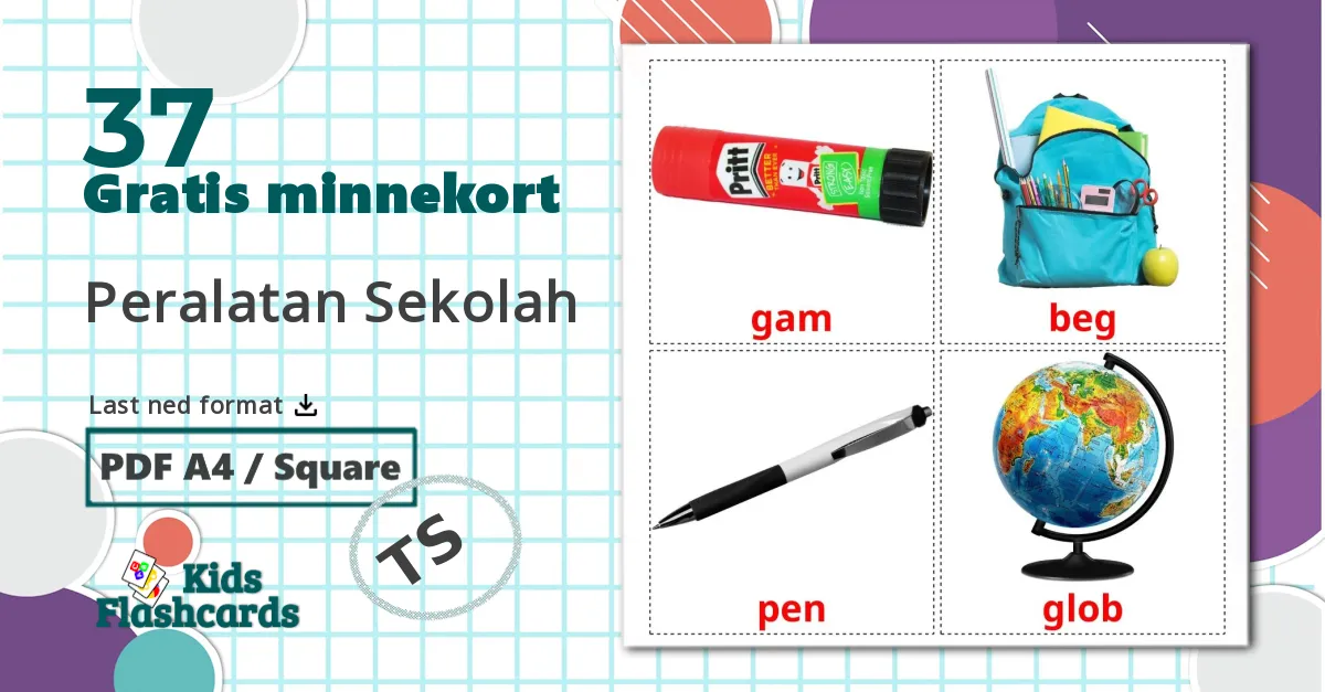 37 Peralatan Sekolah bildekort