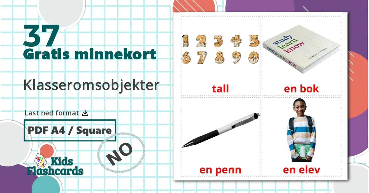 37 Klasseromsobjekter bildekort