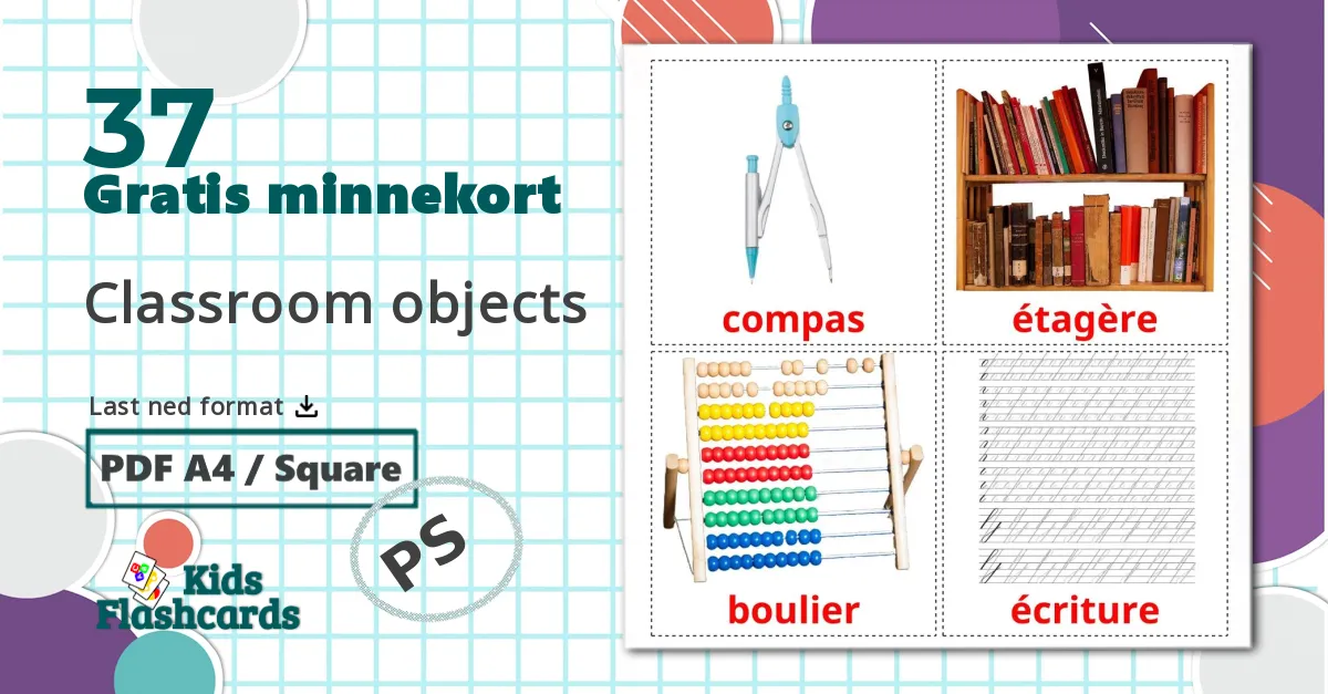 37 Klasseromsobjekter bildekort