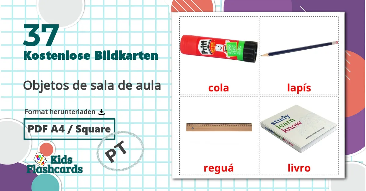 37 Bildkarten für Objetos de sala de aula