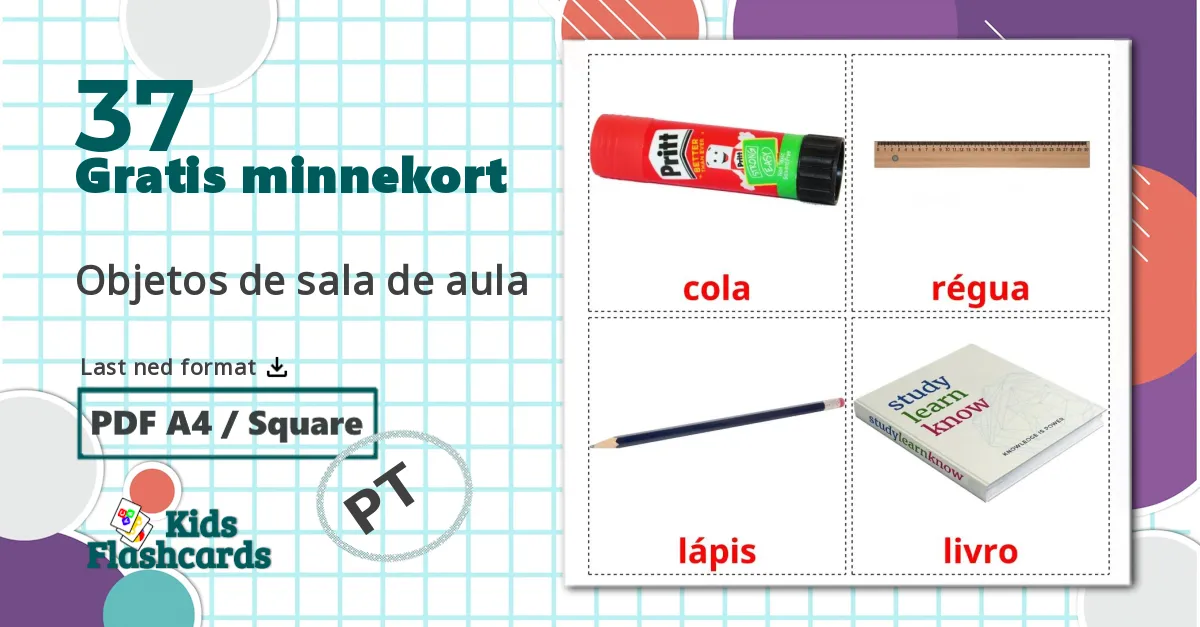 37 Objetos de sala de aula bildekort