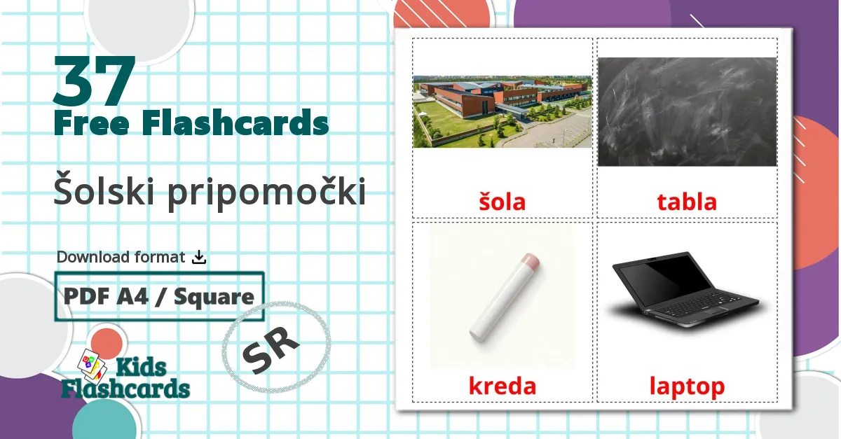 37 Šolski pripomočki flashcards