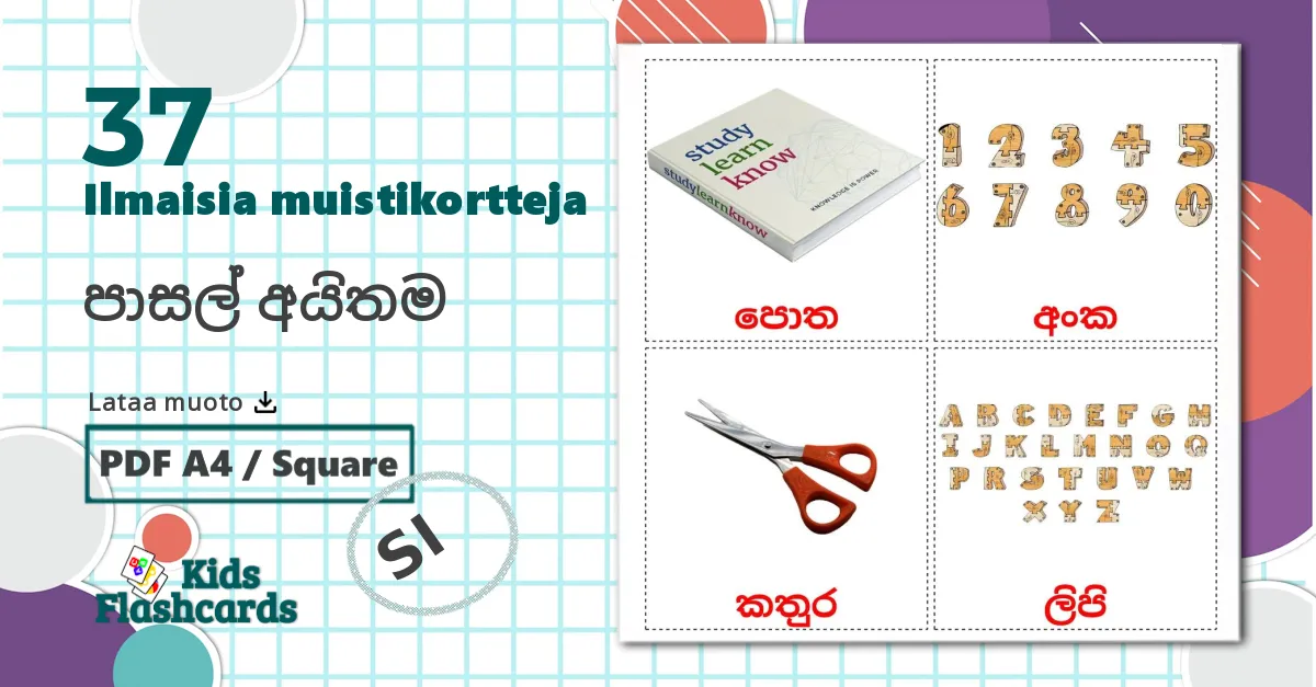 37 පාසල් අයිතම lasten kuvakortit