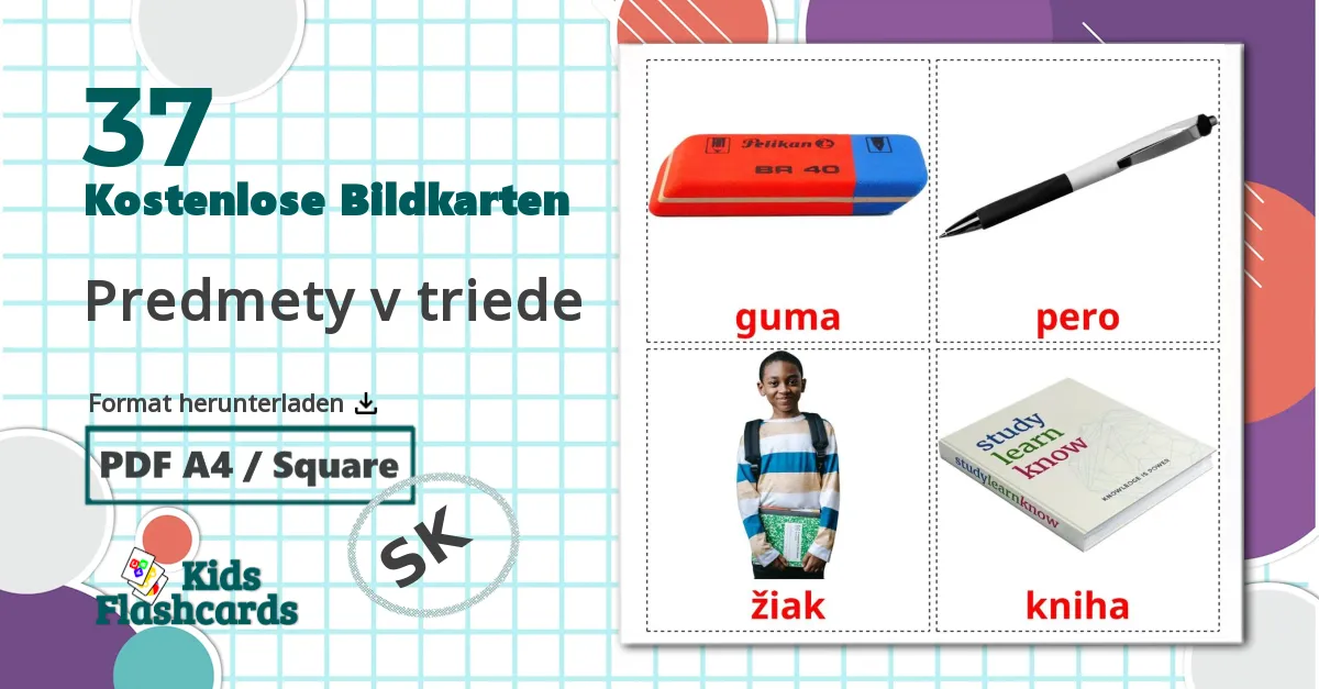 37 Bildkarten für Predmety v triede