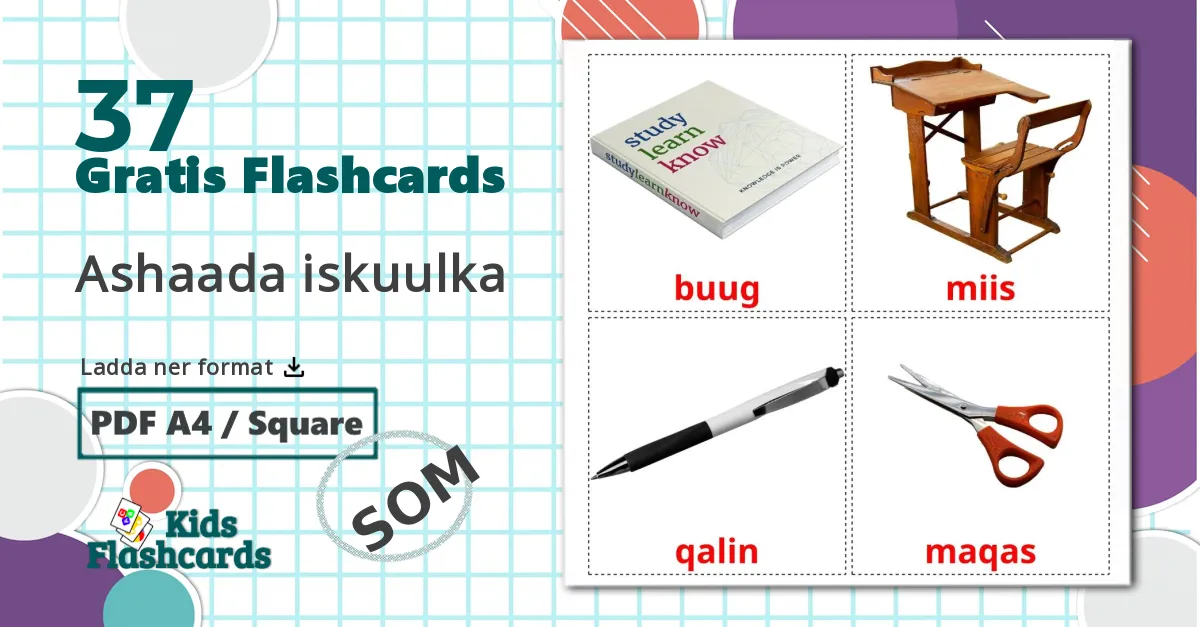 37 Ashaada iskuulka bildkort för barn