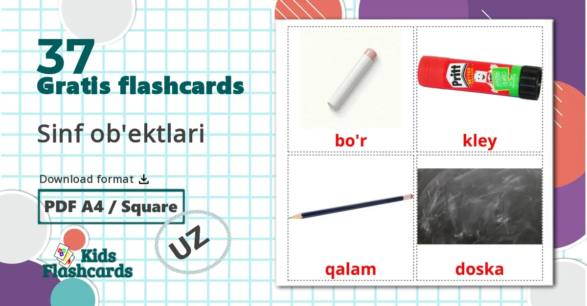 37 Sinf ob'ektlari billedkort for børn