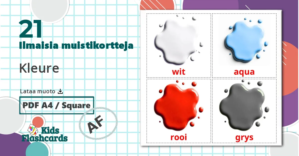 21 Kleure lasten kuvakortit