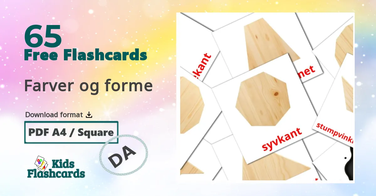 65 Farver og forme flashcards