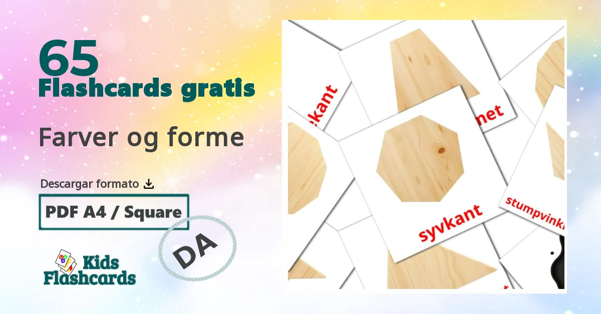 65 tarjetas didacticas de Farver og forme