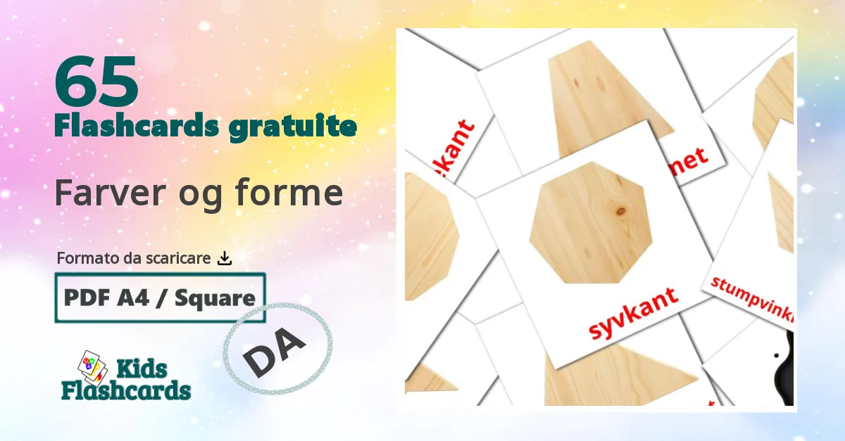 Farver og forme Flashcards di vocabolario dansk