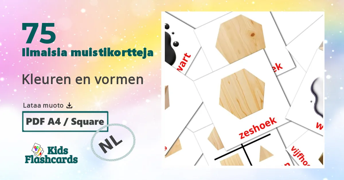 Kleuren en vormen – lasten kuvakortit hollanninksi sanastoon