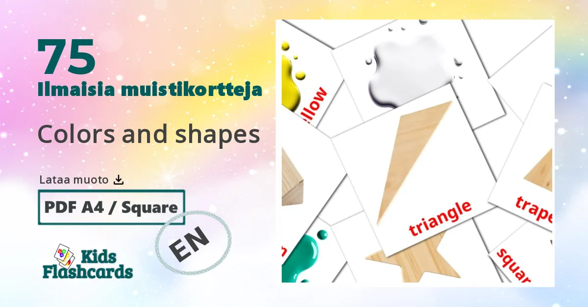 Colors and shapes – lasten kuvakortit englantiksi sanastoon