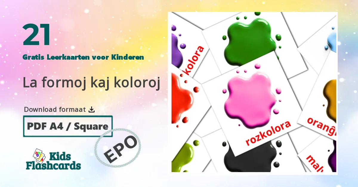21 La formoj kaj koloroj Leerkaarten voor kinderen