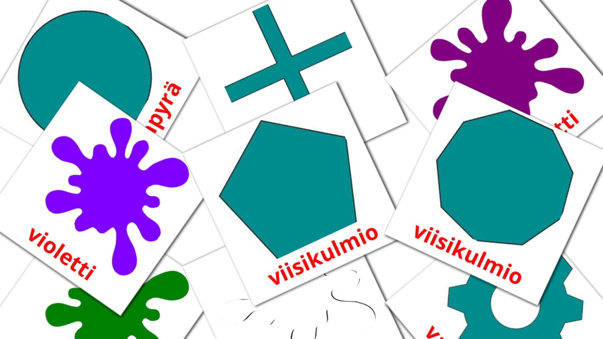 finlandés tarjetas de vocabulario en Värejä ja muotoja