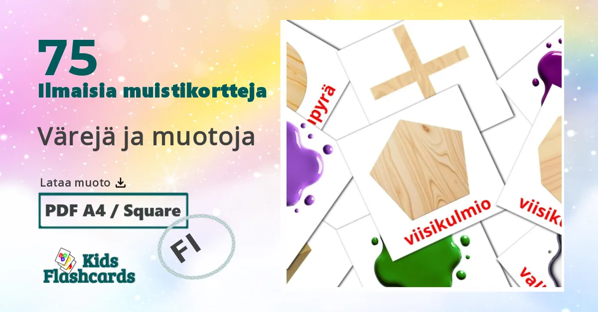 Värejä ja muotoja – lasten kuvakortit suomiksi sanastoon