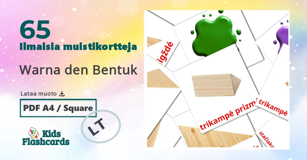 Warna den Bentuk – lasten kuvakortit liettuanksi sanastoon