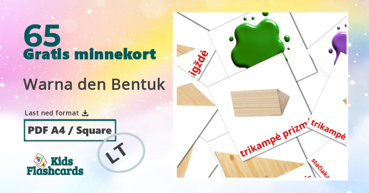 Warna den Bentuk bildekort for barn på litauisk