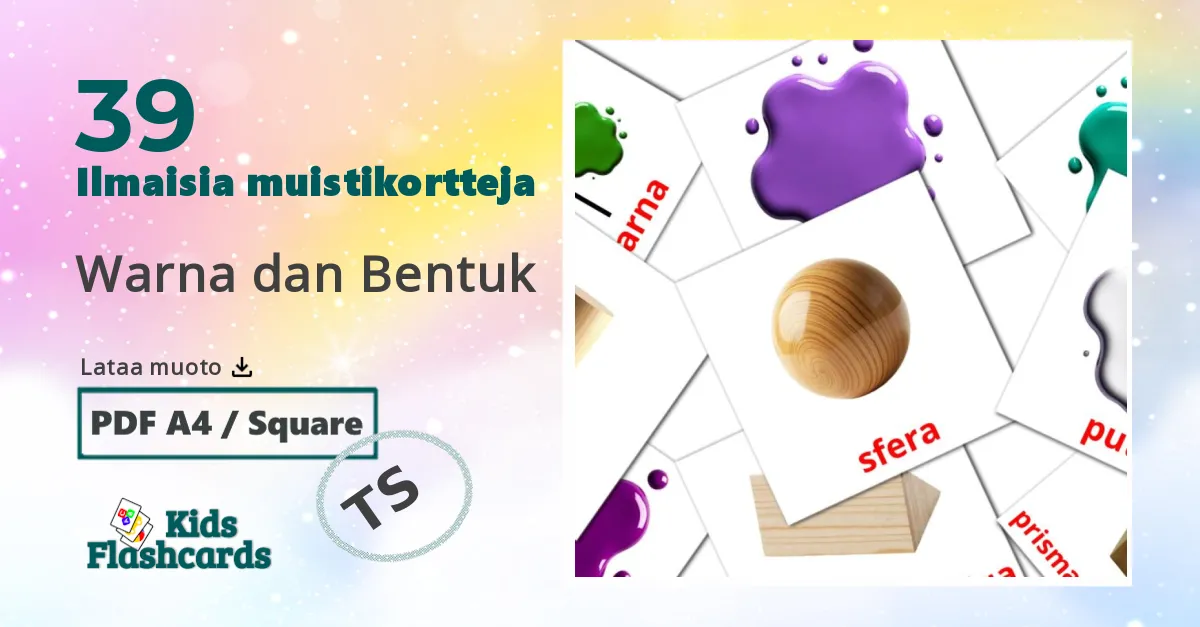 Warna dan Bentuk – lasten kuvakortit malaijiksi sanastoon