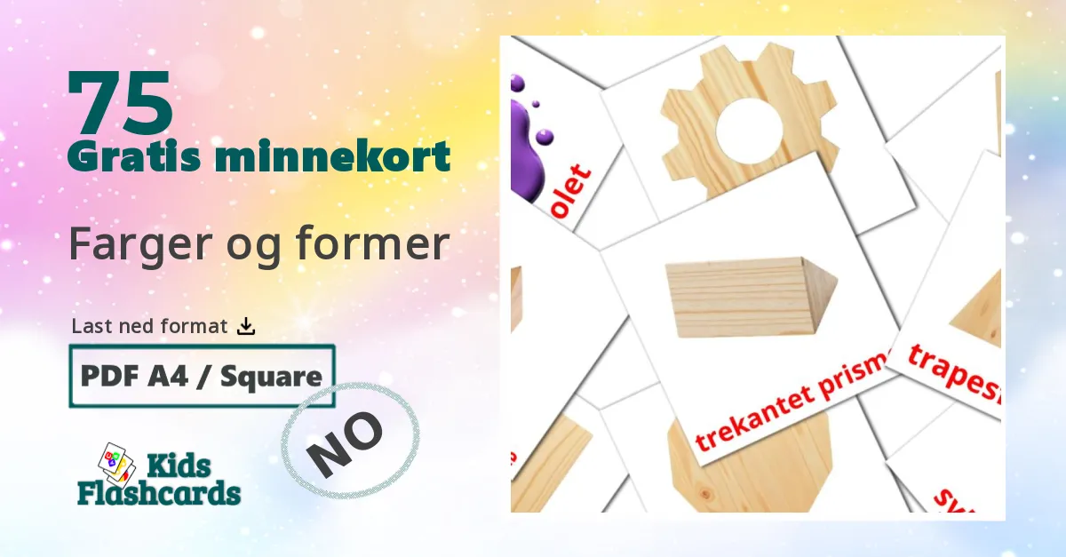 Farger og former bildekort for barn på norsk