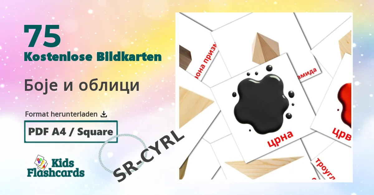 75 Bildkarten für Боје и облици