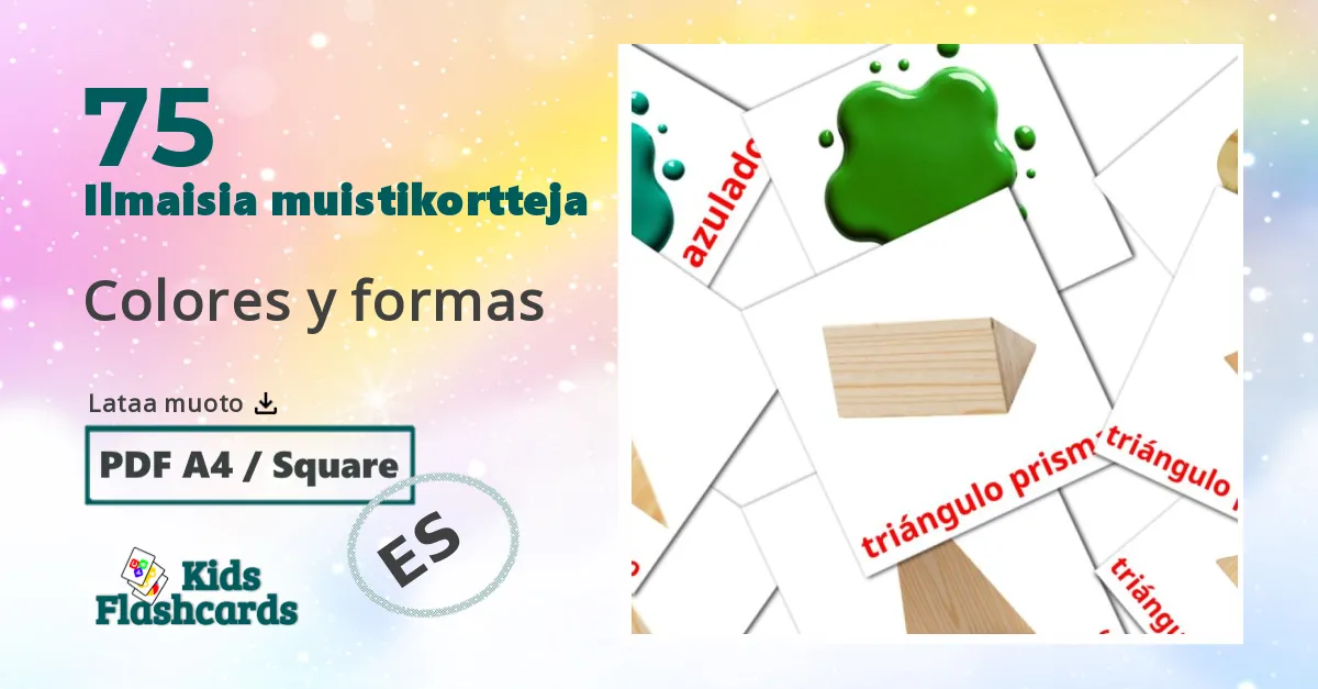 Colores y formas – lasten kuvakortit espanjaksi sanastoon