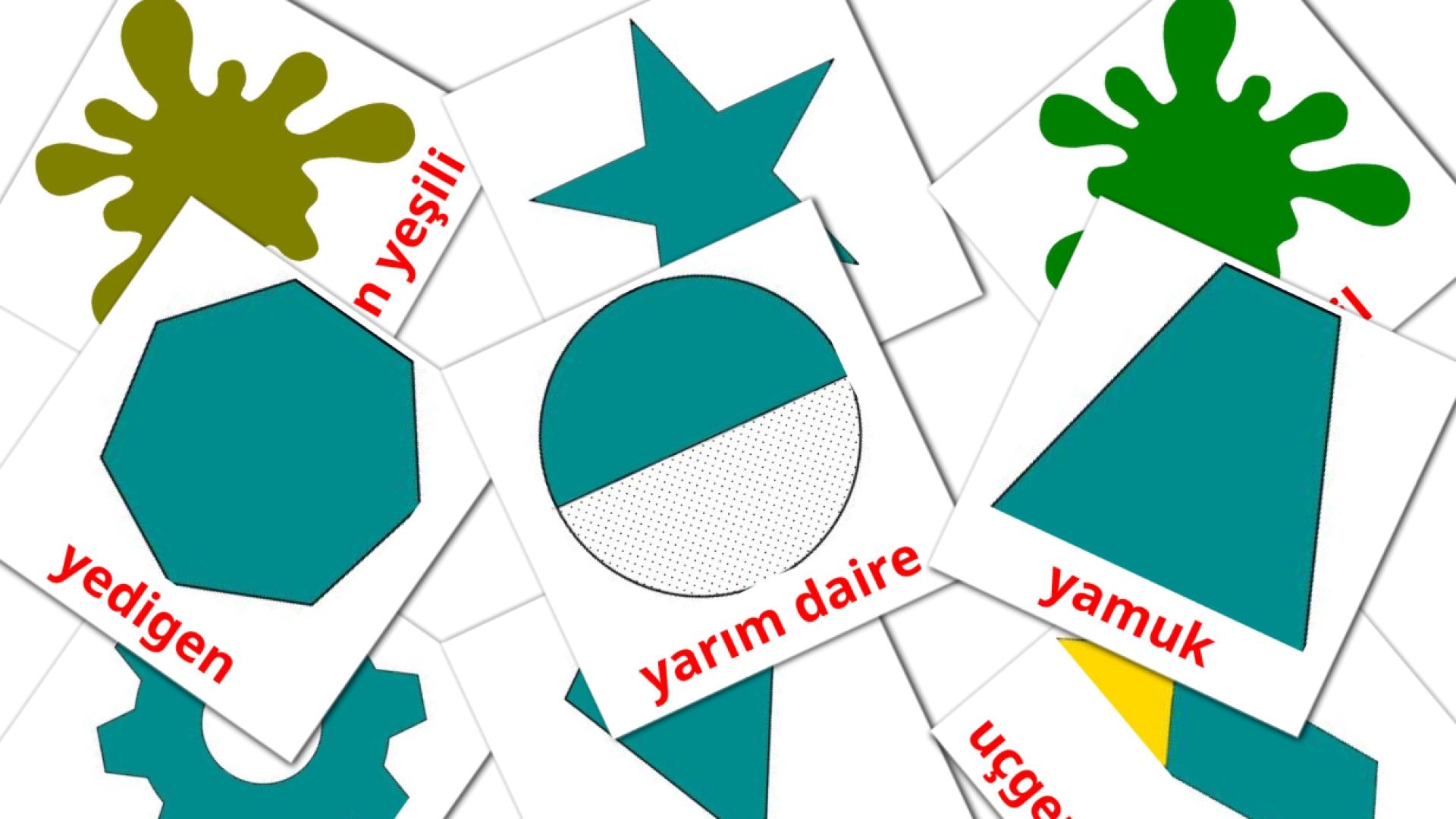 Renkler ve Şekiller Flashcards di vocabolario turco