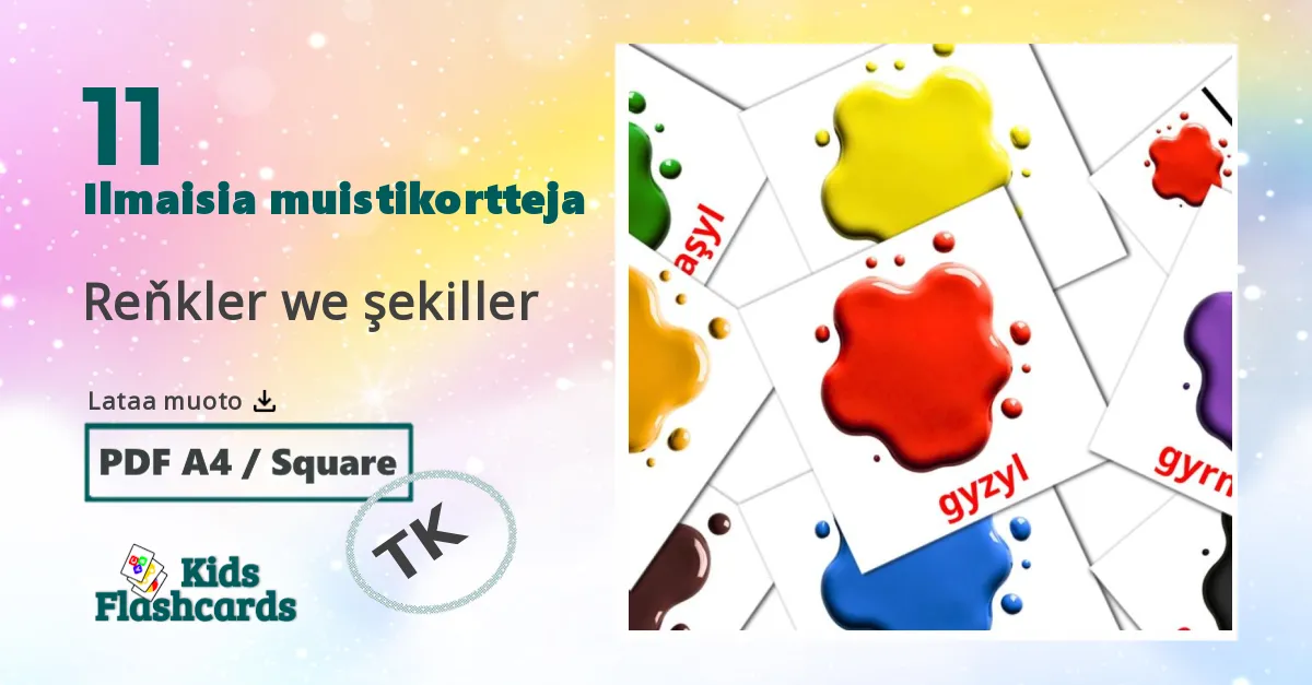 Reňkler we şekiller – lasten kuvakortit turkmeniksi sanastoon