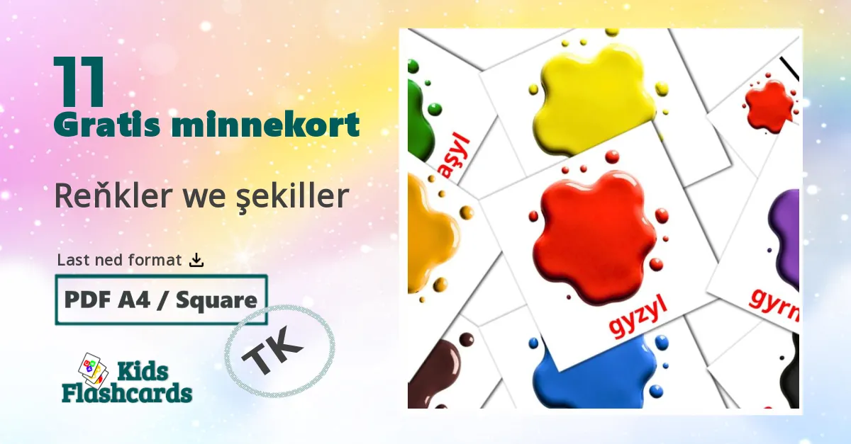 Reňkler we şekiller bildekort for barn på turkmen
