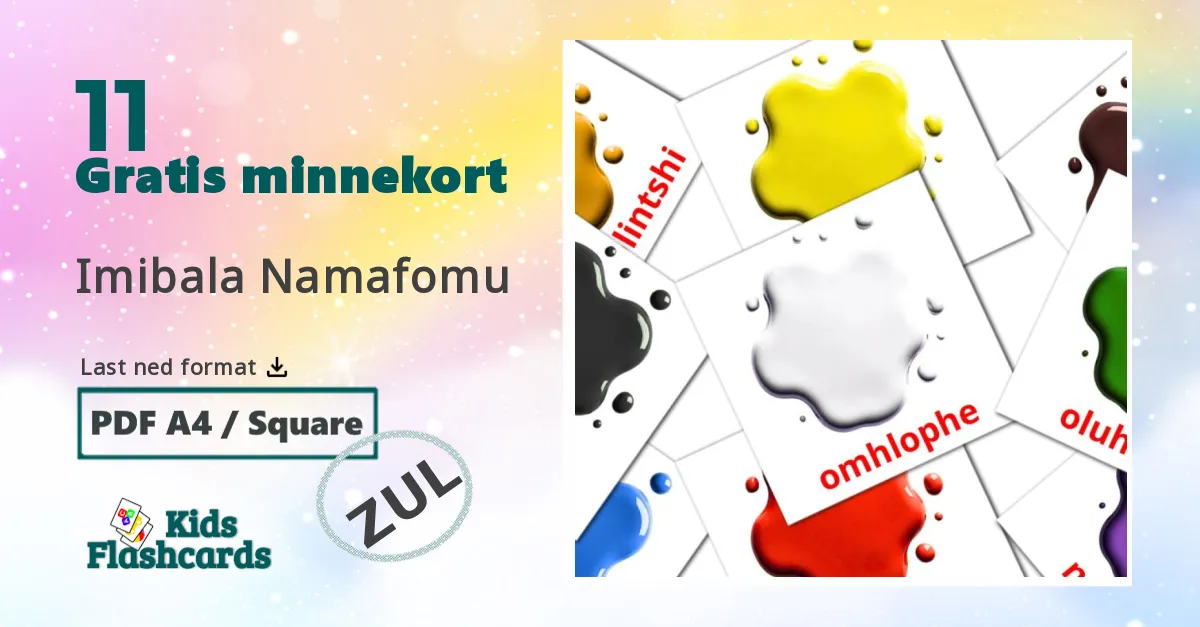Imibala Namafomu bildekort for barn på zulu