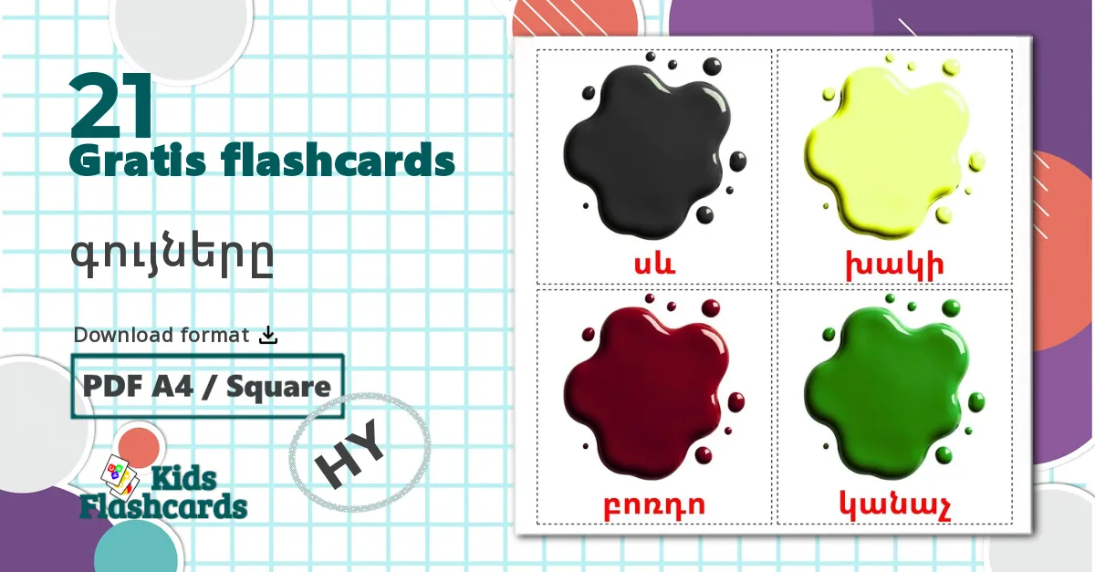 Farver - armensk vocabulary cards