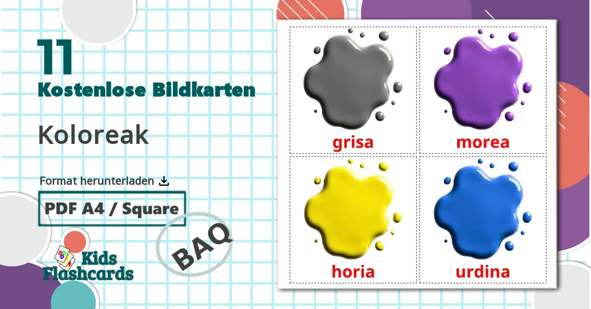 11 Bildkarten für Farben