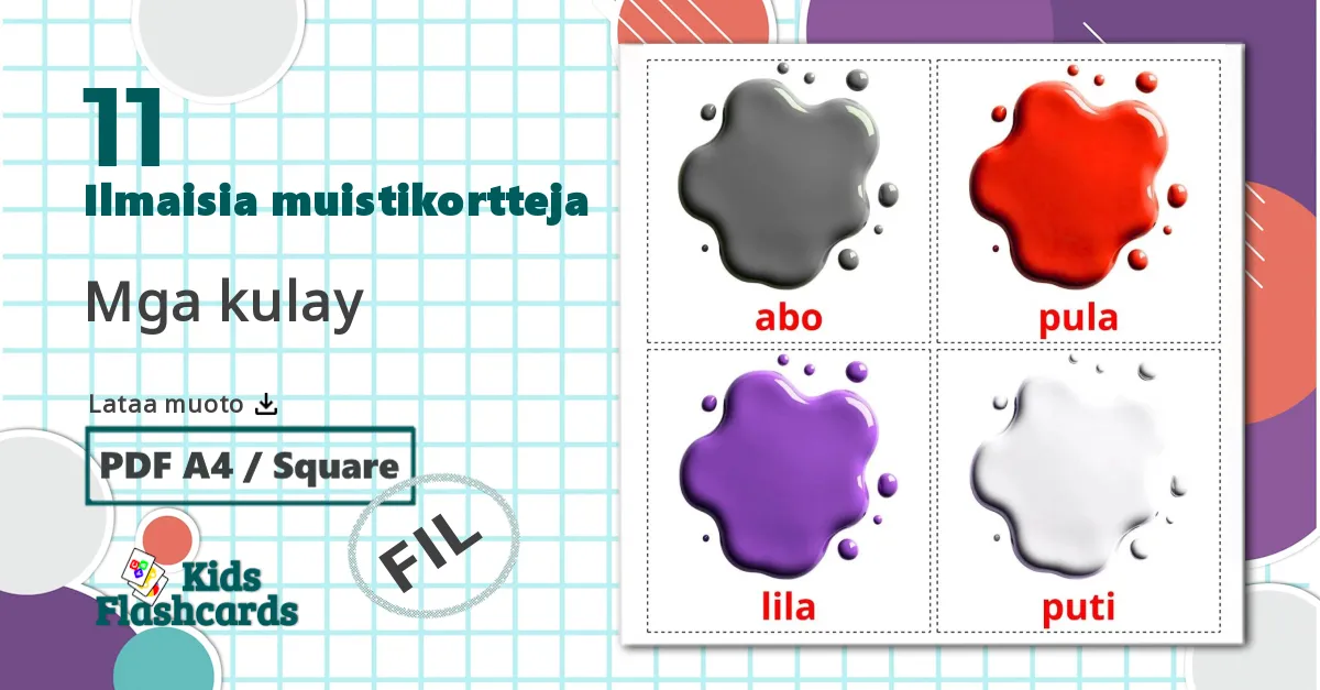 11 Mga kulay lasten kuvakortit