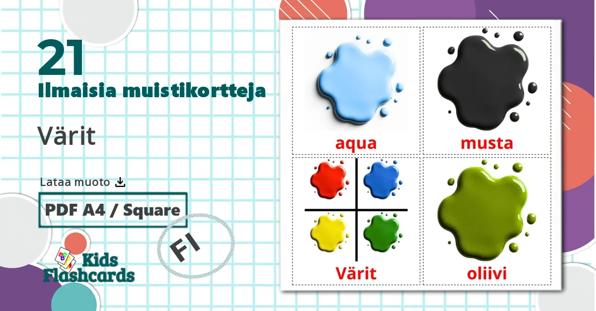 21 Värit lasten kuvakortit
