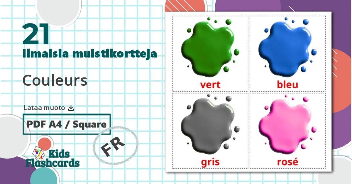 21 Couleurs lasten kuvakortit