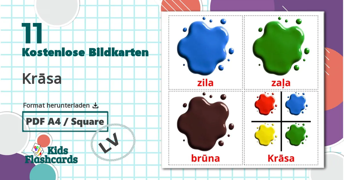 11 Bildkarten für Krāsa