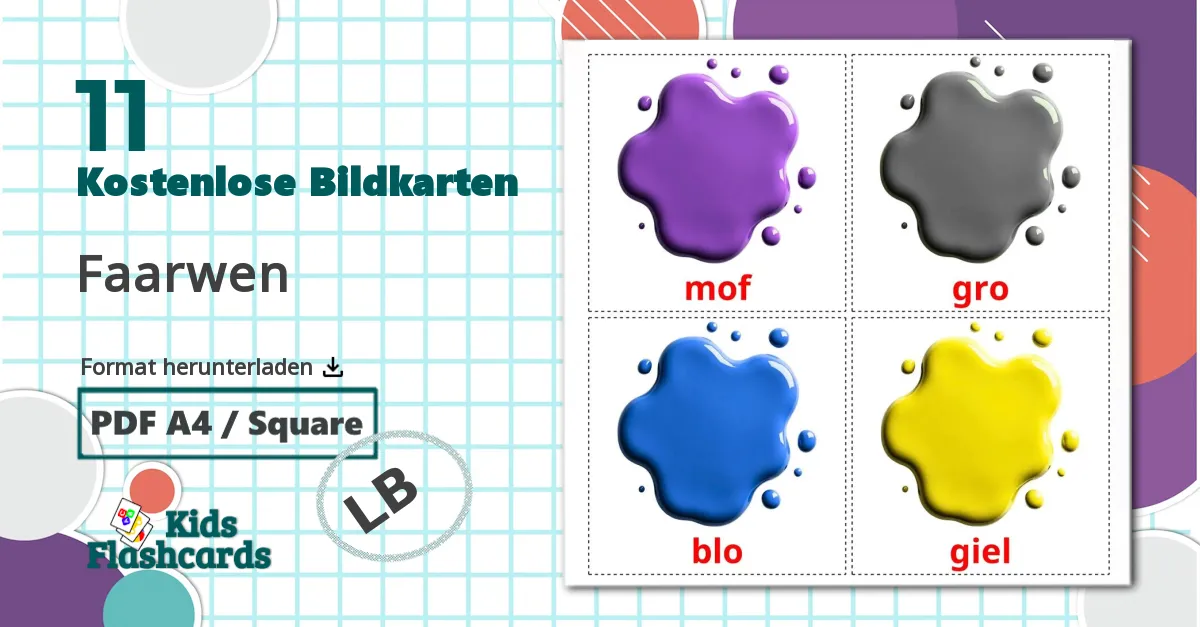 11 Bildkarten für Farben