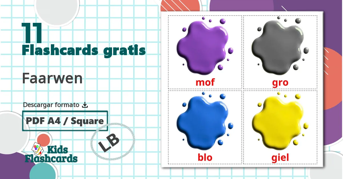 11 tarjetas didacticas de Colores