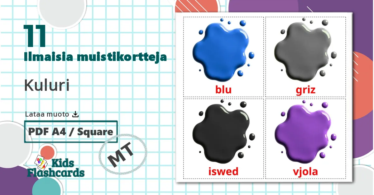 11 Kuluri lasten kuvakortit