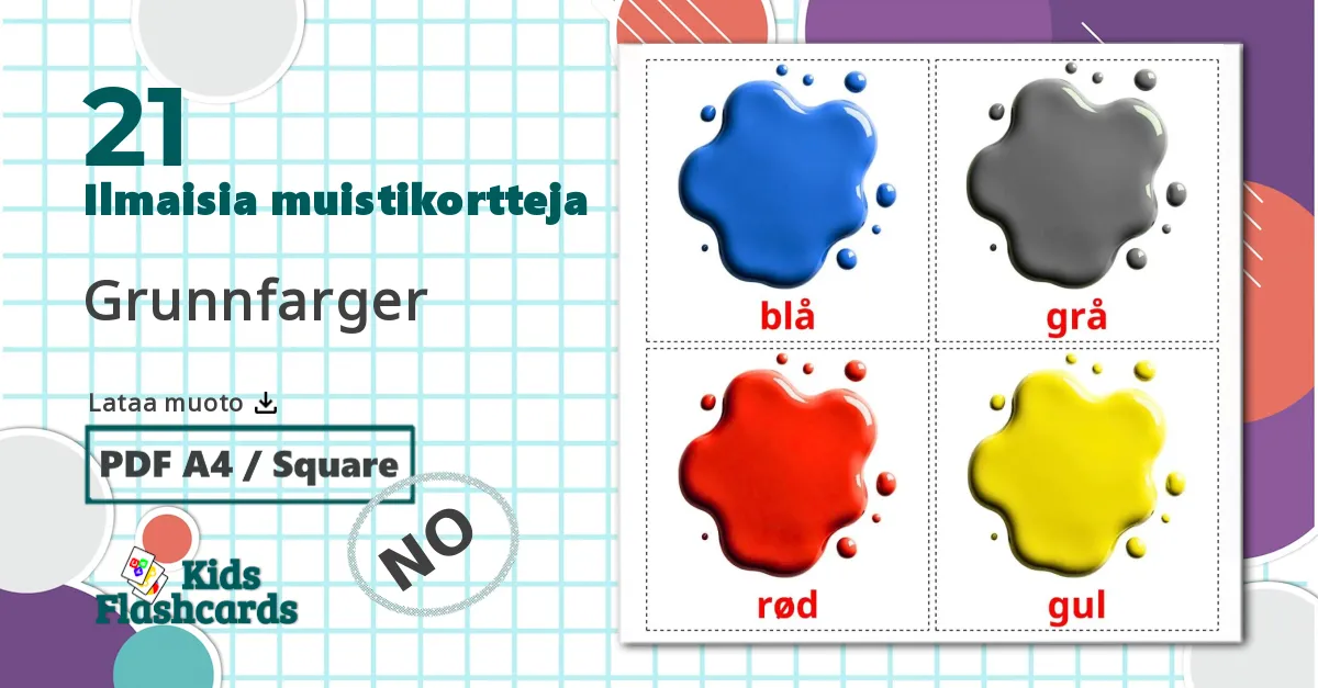 21 Grunnfarger lasten kuvakortit