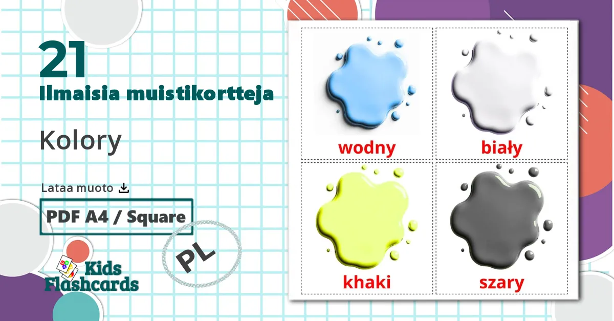 21 Kolory lasten kuvakortit