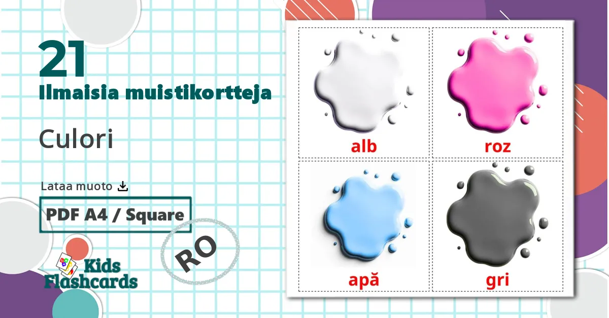 21 Culori lasten kuvakortit