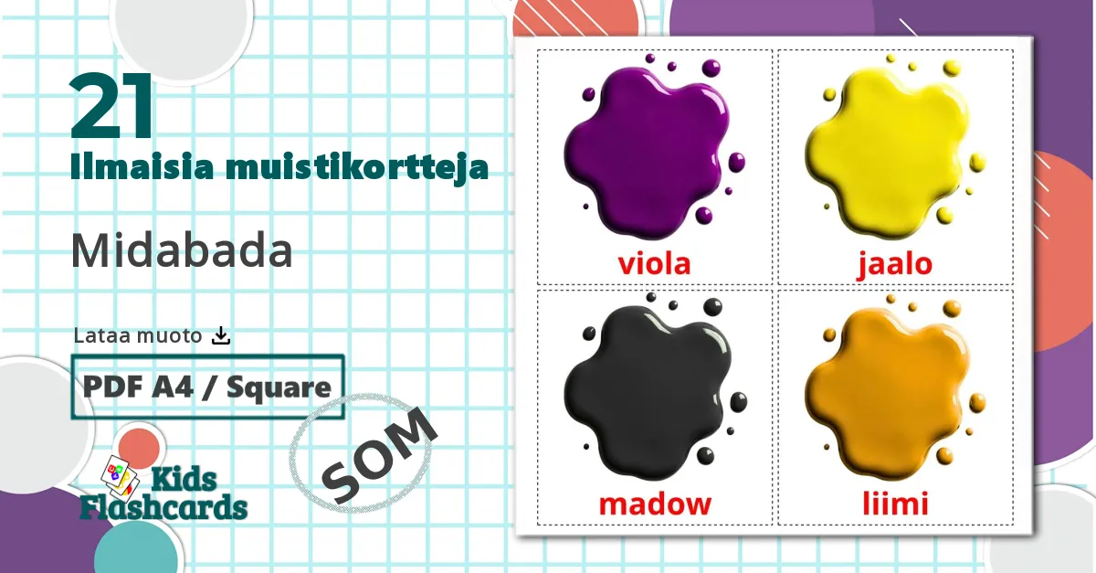 21 Värit lasten kuvakortit
