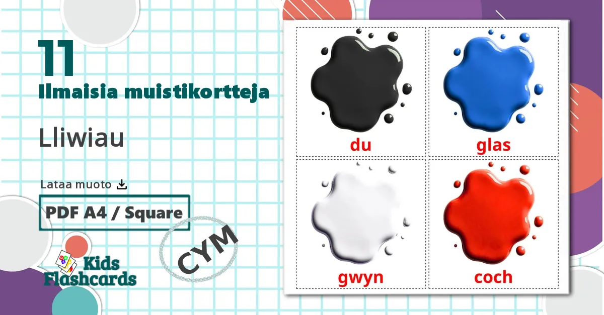 11 Lliwiau lasten kuvakortit