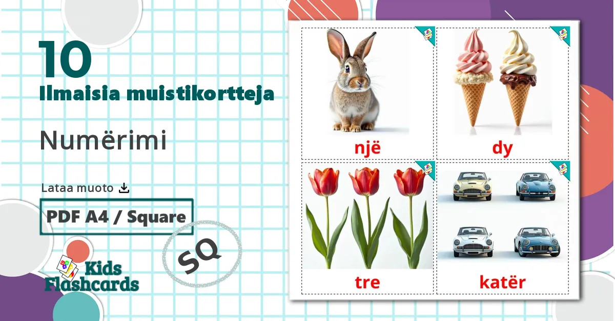 ILMAINEN Laskeminen Lasten Kuvakortta PDF muodossa Albanianksi