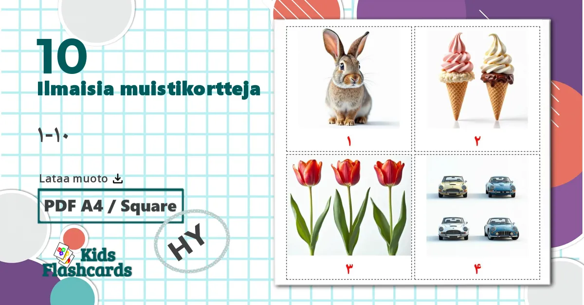 10 Laskeminen lasten kuvakortit
